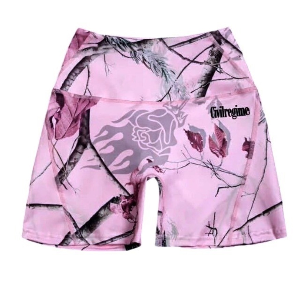 Civil regime Pink Bankai Camo Nahstia Energy Shorts Women Rose Flame‎ Logo Large